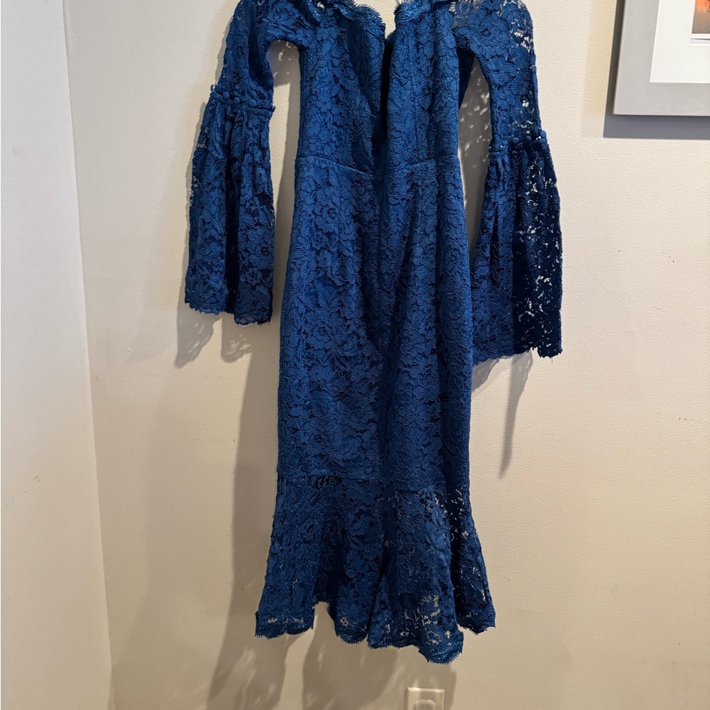 Nicholas Octavia Lace Corset Midi Dress Blue‎ US Size 0 Long Sleeve - Picture 9 of 12